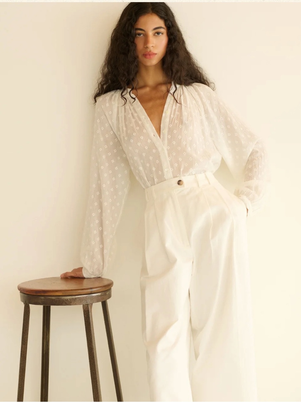 Dôen Julienne Top White Blouse in Salt Marsielle Embroidery Size XXS